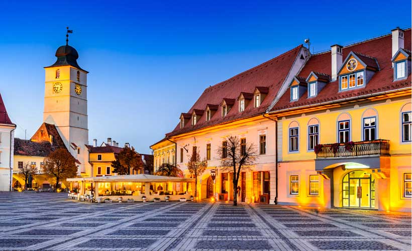 Buildings in the grand square of Sibiu in Romania