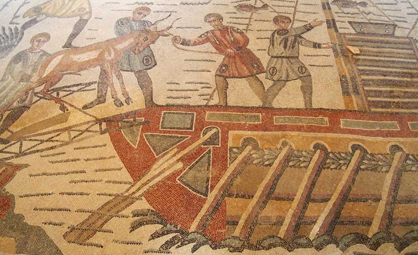 Mosaic of boat with oars